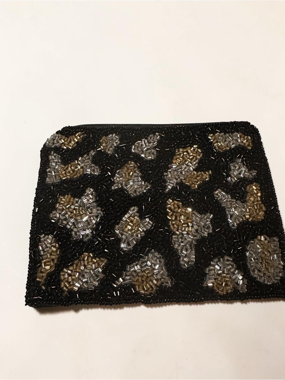 Kaylee New York Beaded Leopard Print Coin Purse Black Handmade Zip Pouch